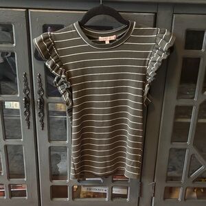 Olive Striped Ruffle Sleeve Tee